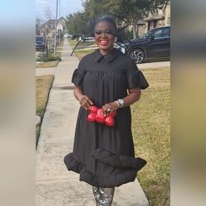 Chic Black Ruffle Midi Dress